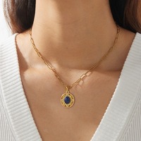 Collier ras du cou vintage français en lapis-lazuli avec pendentif ovale sculpté, bijoux chics en acier inoxydable de qualité supérieure TGXL14827