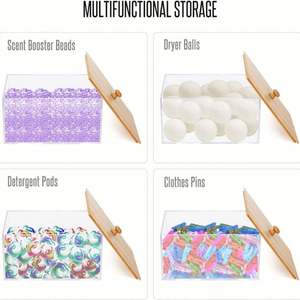 Organisateur de distributeur de support de sac poubelle en acrylique de cuisine avec distributeur de sac poubelle de couvercle en bambou - Product Image 3