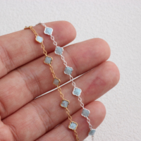 Komponen Perhiasan Permanen Rantai Link Berlapis Emas 14K/Silver S925 Mewah Lebar 4.3mm 1+5 Semanggi Berdaun Empat Berlapis Email Biru Muda