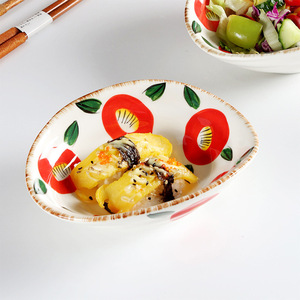 Plato de servir de cerámica irregular hecho a mano con patrón vegetal bajo esmalte, estilo oriental, para fiestas - Product Image 4