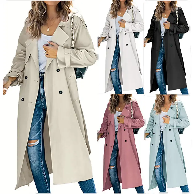 Jaket Trench Musim Dingin Wanita, jaket Windbreaker debu gaya panjang sabuk modis musim gugur untuk wanita