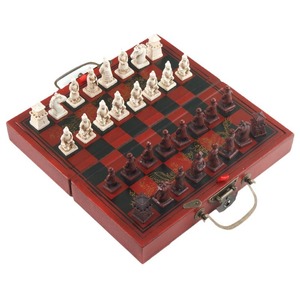 Échiquier pliant en bois 3D antique en terre cuite de Xi'an avec pièces d'échecs, cadeau - Product Image 1