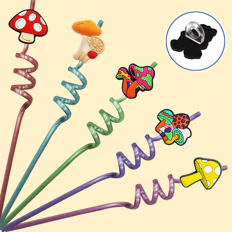 सस्ते मशरूम स्ट्रॉ टॉपर कार्टून सॉफ्ट सिलिकॉन स्ट्रॉ कवर टम्बलर सजावट थोक टम्बलर के लिए