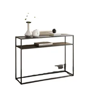 Industrial Style modern small console corner dining table marble wood mdf table with shelving and drawers