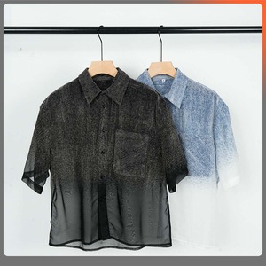 <span class=keywords><strong>Chemise</strong></span> <span class=keywords><strong>Homme</strong></span> 106G d'été perlée légère et respirante <span class=keywords><strong>en</strong></span> denim de haute qualité à texture dégradée, coupe ample, ODM, tendance, semi-transparente, effet délavé - Product Image 4