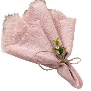 Servilletas Cuadradas de Lino y Algodón, Color Rosa Empolvado, Lavables, Ecológicas, para Uso en el Hogar y en Aviones, 45 cm, con Flecos - Product Image 3