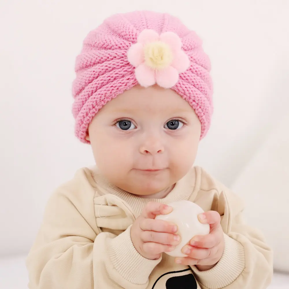 قبعة شتوية دافئة للأطفال بتصميم جديد قبعة محبوكة لطيفة للطفل من نفس اللون