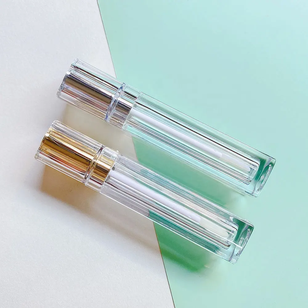 P-lan-Tubos de brillo de labios personalizados, 100 unidades, 7ml, cuadrados, transparentes, plateados y dorados