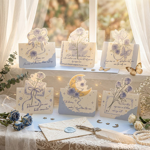 Cartes de vœux personnalisées imprimées en gros, style <span class=keywords><strong>français</strong></span> vintage, 3D, rose bleue, étoile, lune, mariage, anniversaire, vacances - Product Image 1