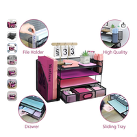 Organisateur de bureau en métal à 4 niveaux avec tiroir pour papier/lettres et 2 porte-stylos - Accessoires de bureau