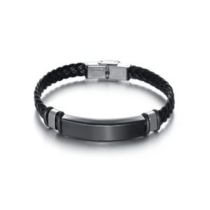Wholesale Personal Engraved Stainless Steel Bracelet Jewelry Handmade Woven Leather Cuff Couple Bracelet for <b>Men</b> Stainless Steel - Product Image 5