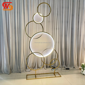 New Design Multi Circle Gold Stainless Steel LED Lighted Wedding <b>Backdrop</b> <b>Stand</b> Metal Frame Display Rack Wedding Stage Decor - Product Image 2