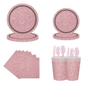Pink <b>Round</b> Paper Plates For Birthday Party Luxury Style Disposable Tableware Set - Product Image 4