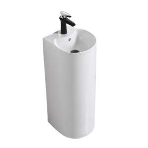 <span class=keywords><strong>Lavabo</strong></span> sur pied en céramique monobloc intégré, style nordique simple, pour salle de bain, hôtel, gîte - Product Image 5