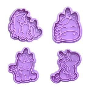 <strong>Top</strong> Hot Sell Party Holiday Decoration Baking Tools 3D Purple Cookie Mold 4pcs <strong>unicorn</strong> Plastic Biscuit Cutter - Product Image 6