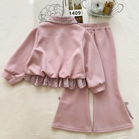 Ensemble deux pièces pour filles, style coréen, mignon, avec nœud, sweat-shirt à carreaux et pantalon évasé pour enfants