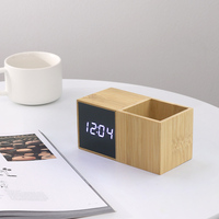 Réveil de table de bureau à LED numérique en bois avec horloge décorative porte-stylo bricolage