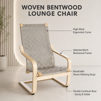 Fauteuil en bois courbé tressé de style nordique moderne, respirant, à dossier haut, en bois de bouleau, pour salon et balcon