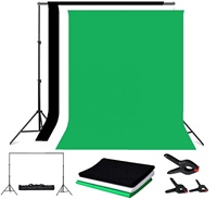 Kit Penyangga Latar Belakang Studio Foto, Layar Latar Belakang Hitam/Putih/Hijau 2.8X3M Dapat Disesuaikan