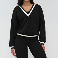 Sweat-shirt de sport en coton à blocs de couleur, décontracté, de sport, avec logo personnalisé, col en V, broderie, pour femmes