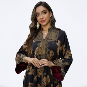 Abito Lungo Abaya Floreale Ricamato da Donna, Kaftan Modesto in Poliestere, Taglia Unica per Abbigliamento Islamico <span class=keywords><strong>Arabo</strong></span> alla Moda - Product Image 6