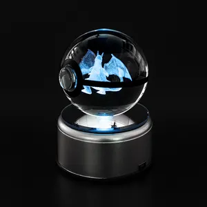 Cheap Wholesale K9 Charizard Pokemon Crystal Ball 3d Laser Engraving Pokemon Ball Toys For Giveaways