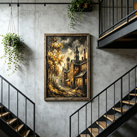 Peinture à l'huile abstraite moderne sur toile, feuilles dorées, sentier forestier, peinte à la main, œuvre d'art haute définition pour salon
