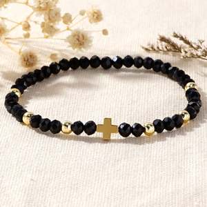 Nouvel Arrivage – Ensemble de 2 Bijoux Fantaisie Faits Main : Bracelets Porte-Bonheur en Perles de Cristal Noir et Blanc avec Croix, pour Femme – Cadeaux Quotidiens - Product Image 4