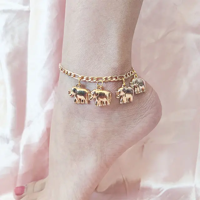 Tornozeleira de elefante, tornozeleira elefante feita à mão na moda europeia e americana, joia feminina