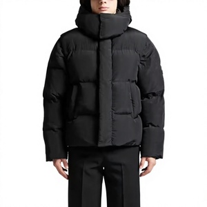 Veste d'hiver rembourrée à capuche noire pour homme, coupe régulière, couleur unie, fermeture éclair, coupe-vent - Product Image 1