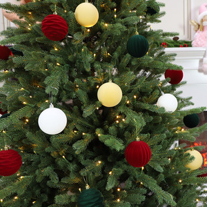 High Quality Burgundy Velvet Christmas <b>Tree</b> Ball Ornaments Flocked <b>Plastic</b> Xmas Decorative Hanging Ornaments Party Supply Set - Product Image 3