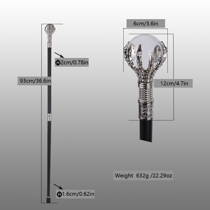 Canne de marche gothique décorative en argent avec griffe de squelette et boule de cristal, idéale pour Halloween et les accessoires de cosplay - Product Image 5