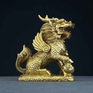 Brass Qilin Ornament Single Piece Feng Shui <b>Desk</b> Decor For Home Office Gift - Product Image 2