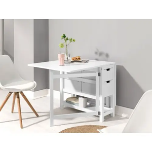 Fabrika doğrudan satış yemek odası mobilyası beyaz katlanır ahşap masa 2 çekmeceli ve alt depolama rafı - Product Image 1