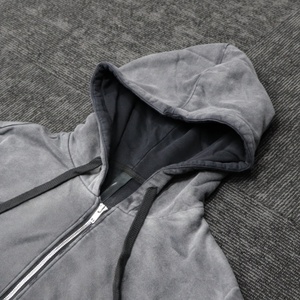 Sweat à capuche zippé personnalisé pour homme, broderie de patchs de haute qualité, style streetwear vintage, coupe oversize épaisse, vierge - Product Image 5