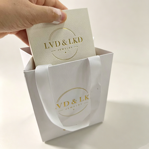 Premium <b>White</b> Textured Jewelry <b>Box</b> Matching Satin Ribbon Paper Bag Custom Gold Foil Embossed Logo Luxury Jewellery Packaging Gif - Product Image 2