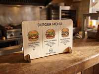 Menu de restaurant de luxe personnalisé avec logo gravé, porte-menu en bois remplaçable, couverture rigide en bois