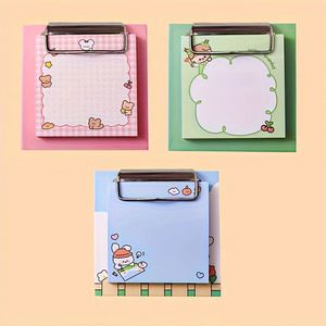 30sheets Cute Cartoon Plaid Print Mini Clipboard Sticky Note Set Loose Leaf Portable Square <b>Memo</b> <b>Pads</b> Metal - Product Image 3