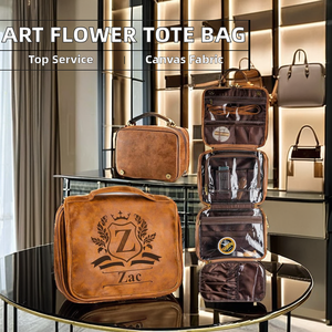 Logotipo personalizado de gran capacidad Retro Literatura Corona Patrón de letras Cierre de cremallera Diseño de moda Colgando PU Tote Bolsa de cosméticos - Product Image 6