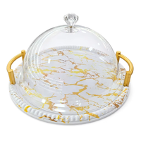 Assiette à gâteau ronde en mélamine, style luxe léger, motif marbre doré, avec couvercle en plastique transparent, vente en gros d'usine
