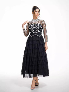 새로운 고품질 비즈 다이아몬드 튤 롱 맥시 프롬 드레스 여성용 A라인 스팽글 웨딩 이브닝 여름 파티 쉬폰 드레스 - Product Image 4