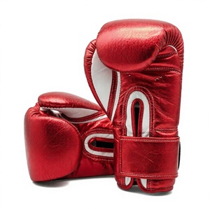 Red Synthetic Leather Boxing Gloves with Adjustable <b>Velcro</b> Wrist <b>Strap</b> for Gym Training - Product Image 2