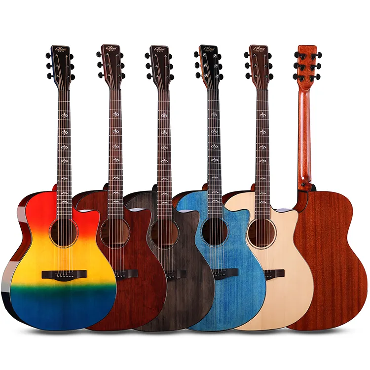 Venta al por mayor/Venta caliente personalizada 41 pulgadas guitarra acústica eléctrica colorida tapa de abeto sólido venta directa de fábrica de China