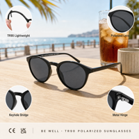Lunettes de soleil polarisées, monture flexible TR90, pont à trou de serrure, filtre Cat.3, style Pantos, charnière métallique légère, CE UKCA