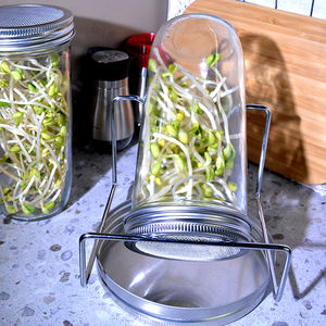 Nuevo Estilo de Tarro de Cristal Ecológico y Transpirable para Germinación con Soporte Metálico y Tapa de Malla para Cocina, DIY de Alimentos y Germinación de Semillas - Product Image 1