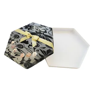 Custom hexagonal bow gift box holiday gift box creative decoration flower belt jewelry box