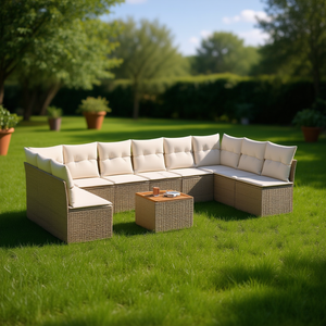 Conjunto de Sofás de Jardín de Ratán Beige para 6 Personas, Muebles de Exterior Resistentes a la Intemperie, Diseño Contemporáneo - Product Image 2
