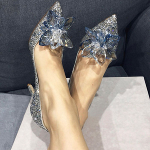 Zapatos de Tacón Alto de Lujo para Mujer, con Punta en Pico, Cristal, Flores de Cristal, Pedrería Dorada, para Boda - Product Image 4