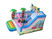Château gonflable Flamingo avec toboggan et aire de jeux pour enfants, idéal pour les fêtes et usage commercial