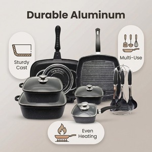 Ensemble de casseroles et poêles de cuisine professionnelles de 11 pièces Poêles à frire antiadhésives Batterie de cuisine en aluminium moulé sous pression - Product Image 2